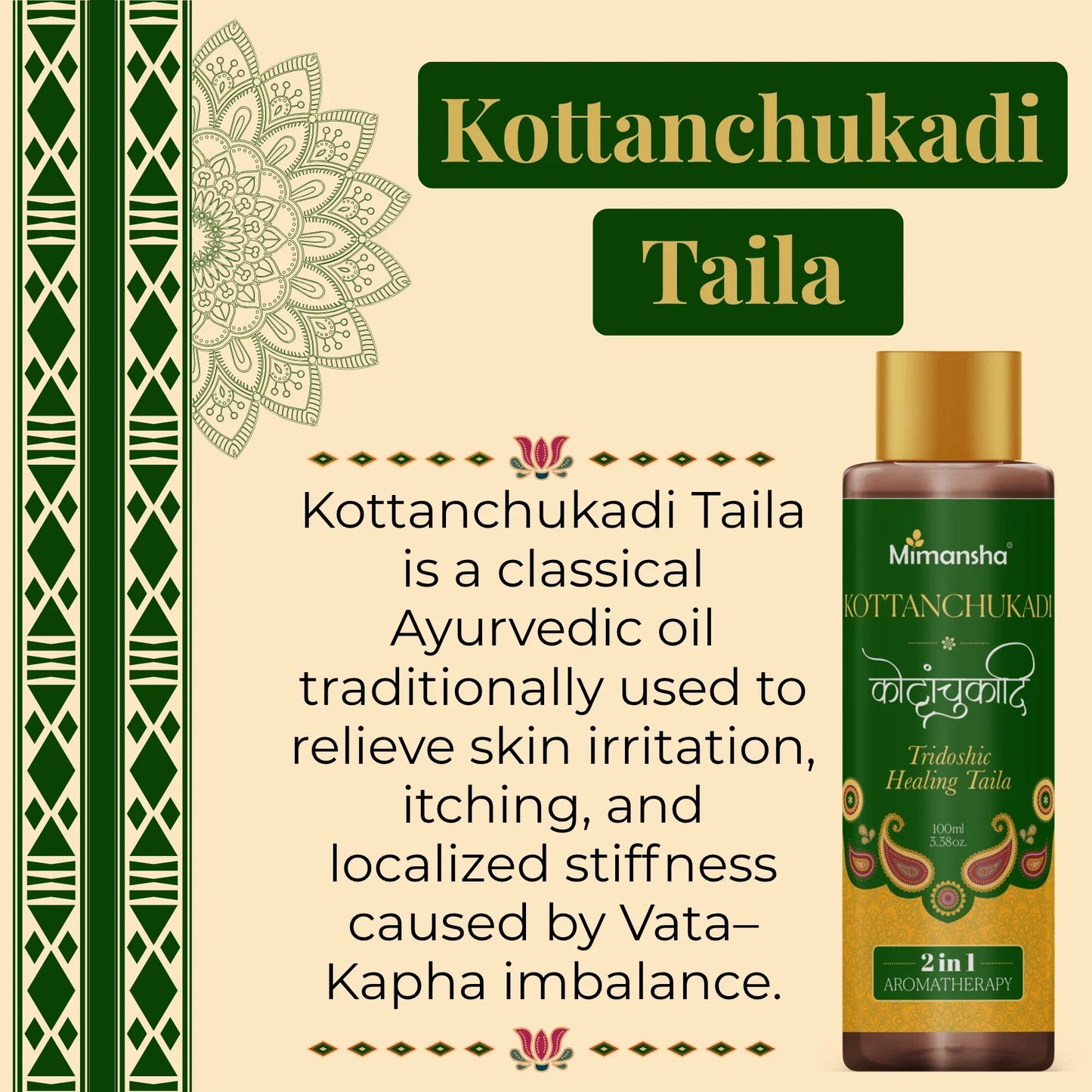 Mimansha Kottanchukadi Taila – Ayurvedic Pain Relief & Anti-Stiffness Oil for Joints, Neck, and Shoulders | With Ginger, Rasna & Kushta | Relieves Vata-Kapha Pain & Stiffness 100ml