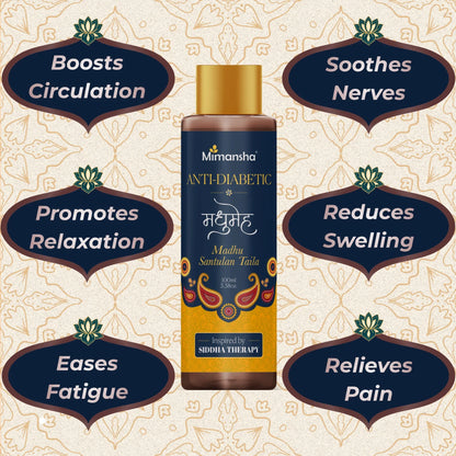 Mimansha Anti-Diabetic Massage Oil | Ayurvedic Aromatherapy Foot & Body Oil for Diabetic Wellness | 13 Essential Oils for Circulation, Nerve Comfort & Skin Protection | Inspired by Siddha Medicine 100 ml